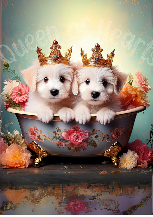 Queen of Hearts Rice Paper - Royal Pups in the Tub