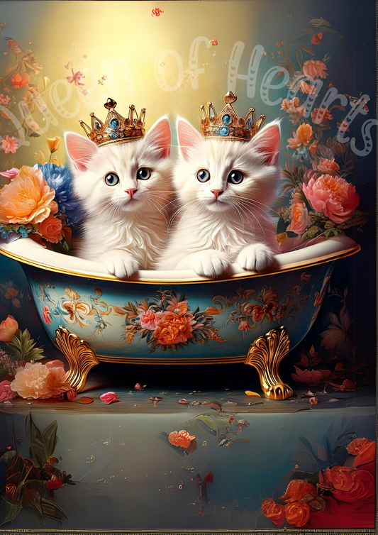 Queen of Hearts Rice Paper - Royal Kittens in the Tub