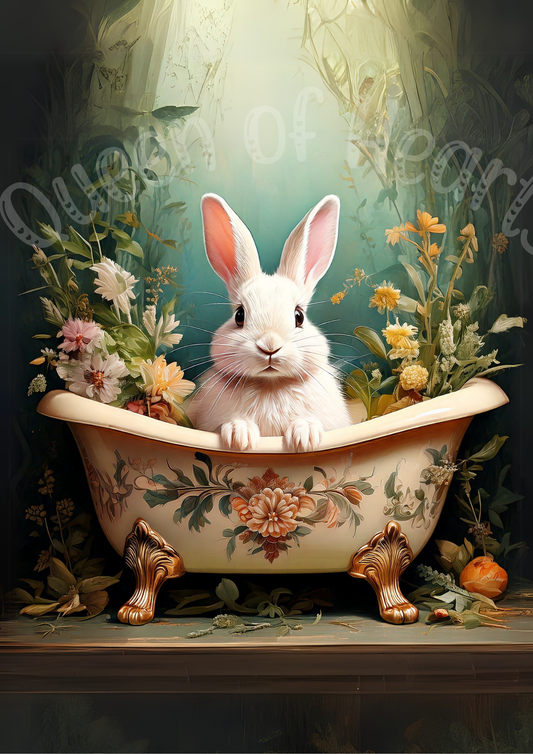 Queen of Hearts Rice Paper - Bunny in a Tub