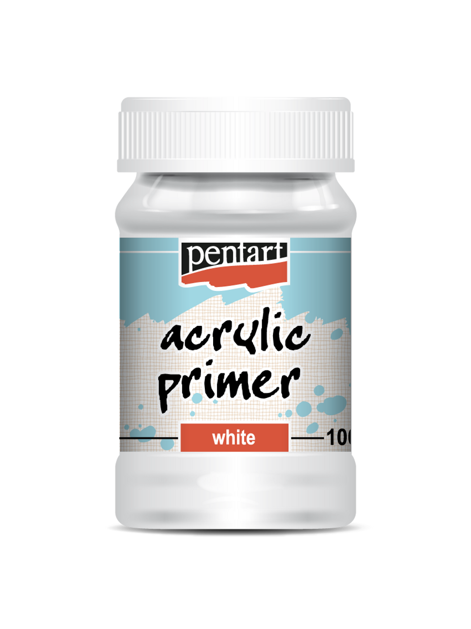 Bottle of Pentair acrylic primer on a white background