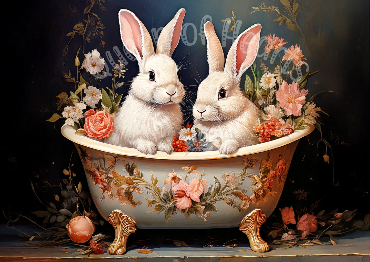 Queen of Hearts Rice Paper - Bunnies in a Tub