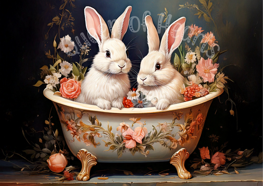 Queen of Hearts Rice Paper - Bunnies in a Tub