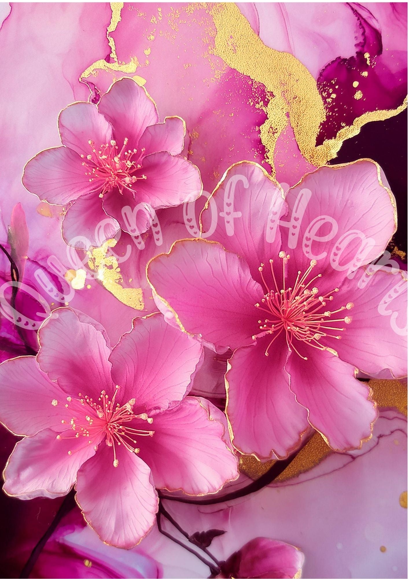 Queen of Hearts - Pink Floral Ink
