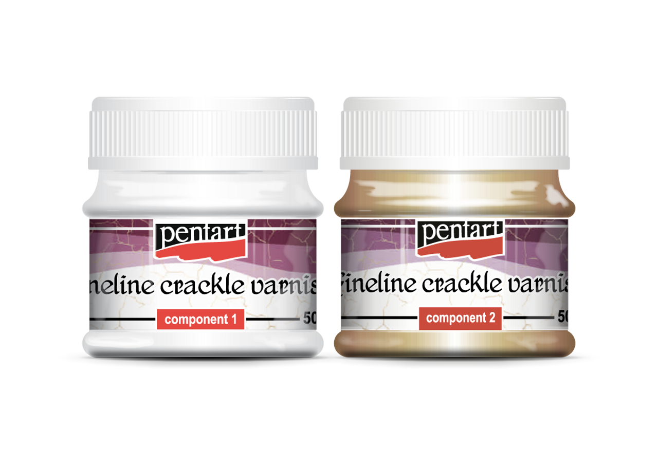 Two bottles of Penlineline crackle varnish on a white background