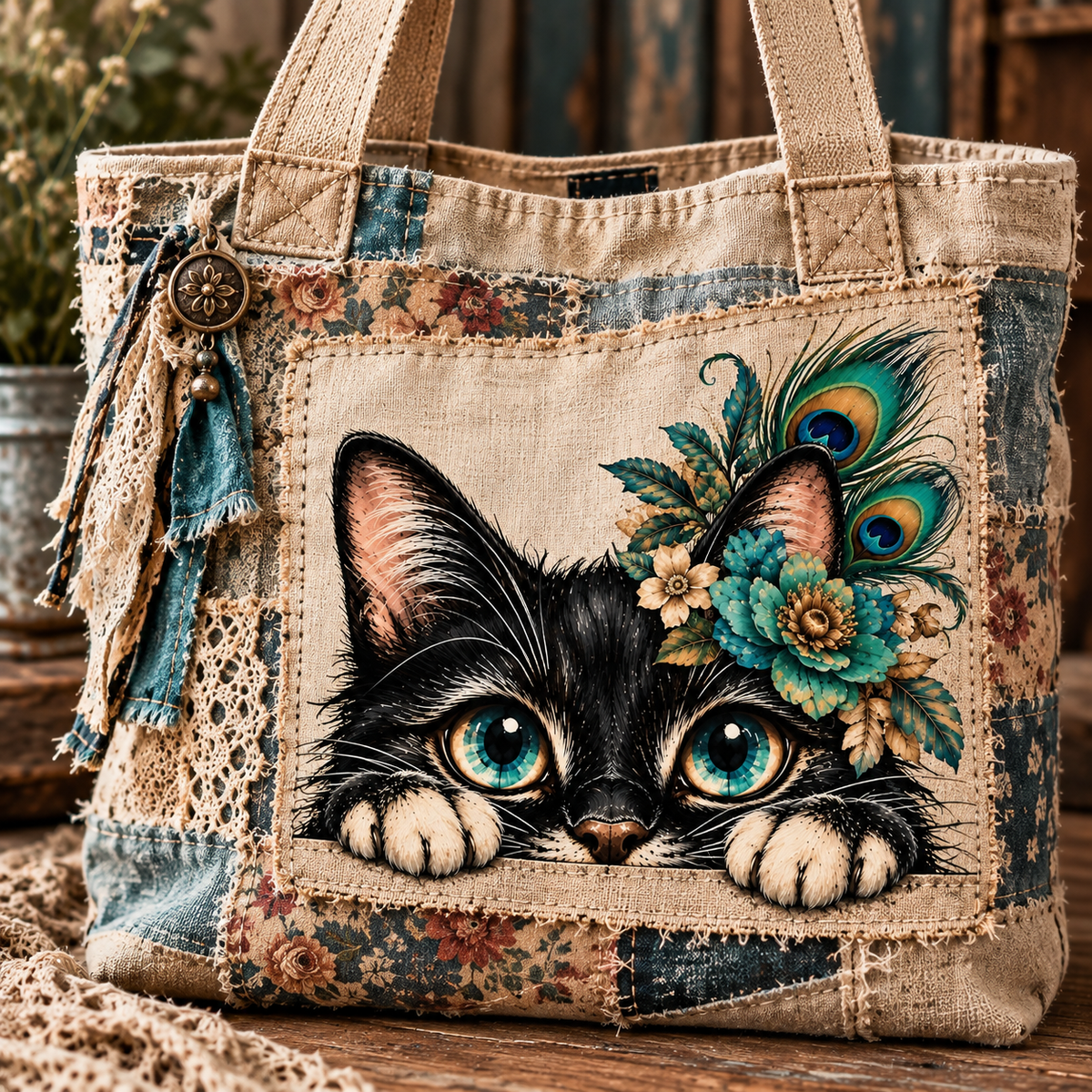 Curious Cat – Floral Black Cat | Cotton Collector Panel
