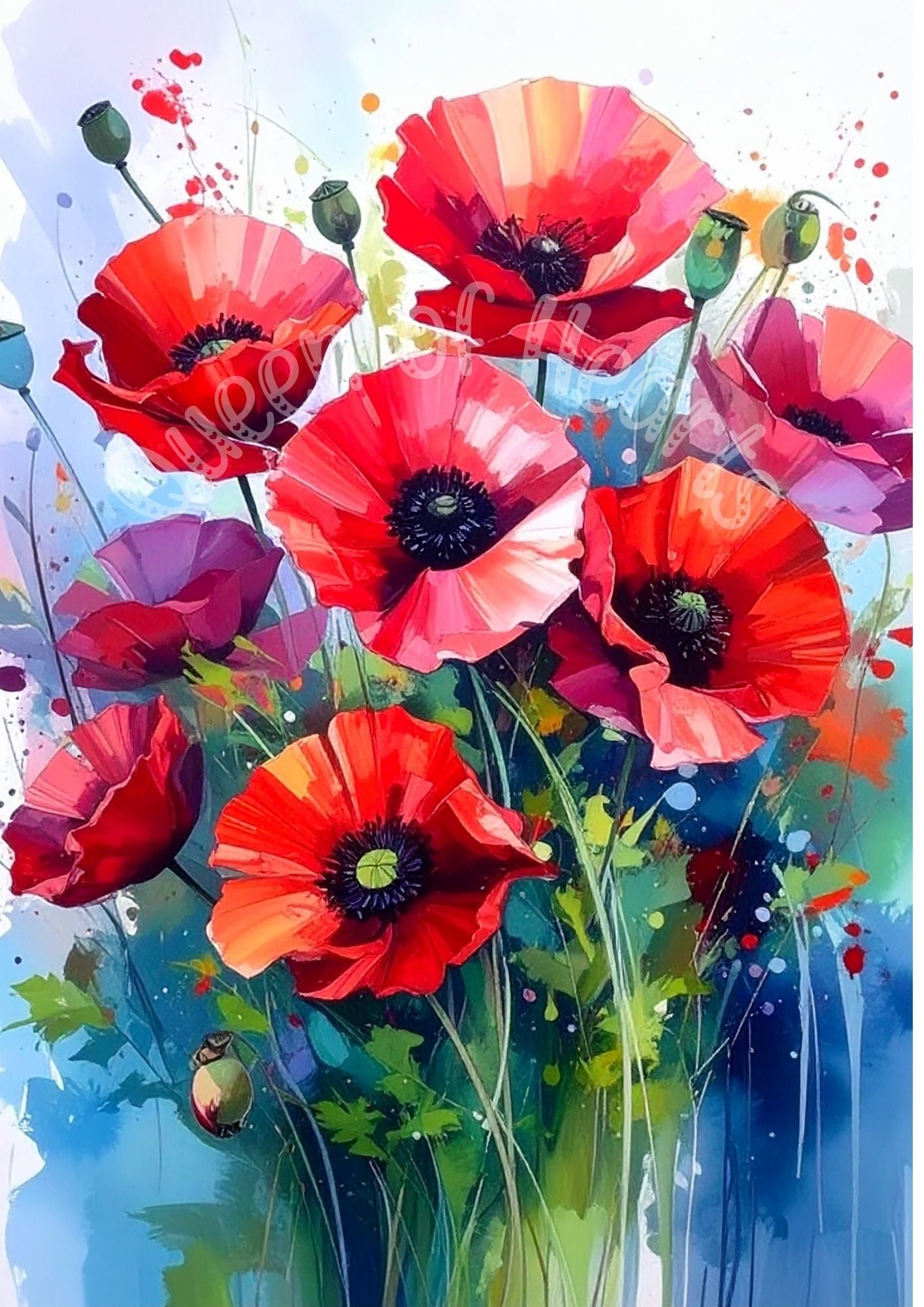 Queen of Hearts - Watercolor Poppies