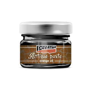 A jar of Antique Paste by Pentart with a label indicating it contains orange oil and is 20ml in size.