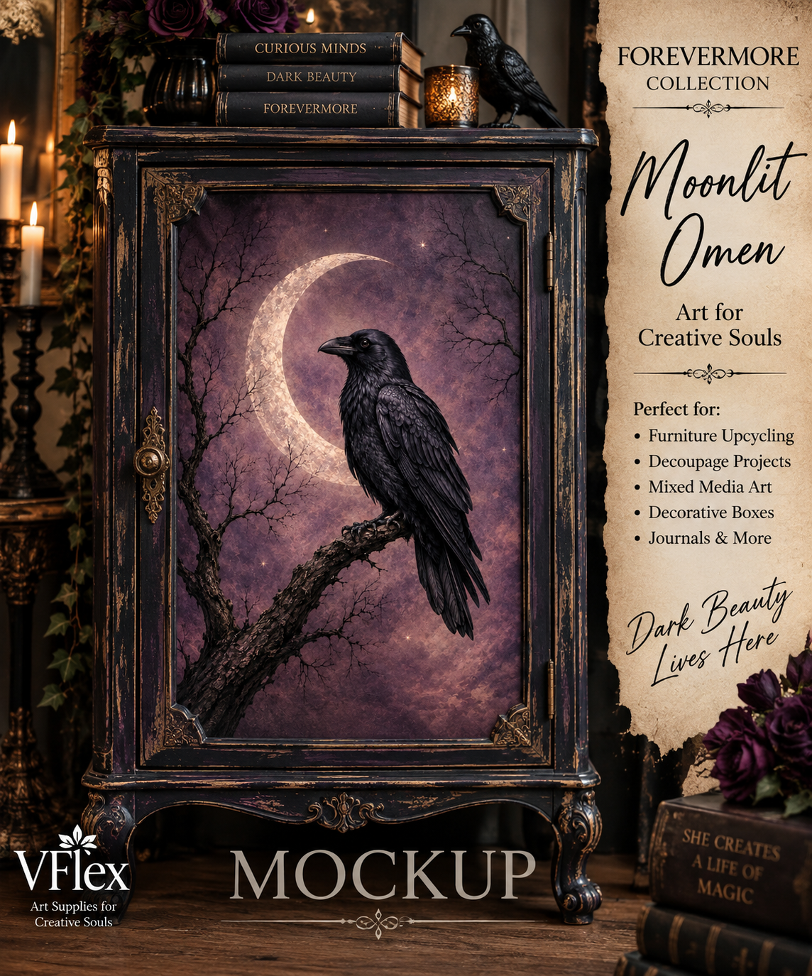 Forevermore – Moonlit Omen | Gothic Raven Decoupage Rice Paper