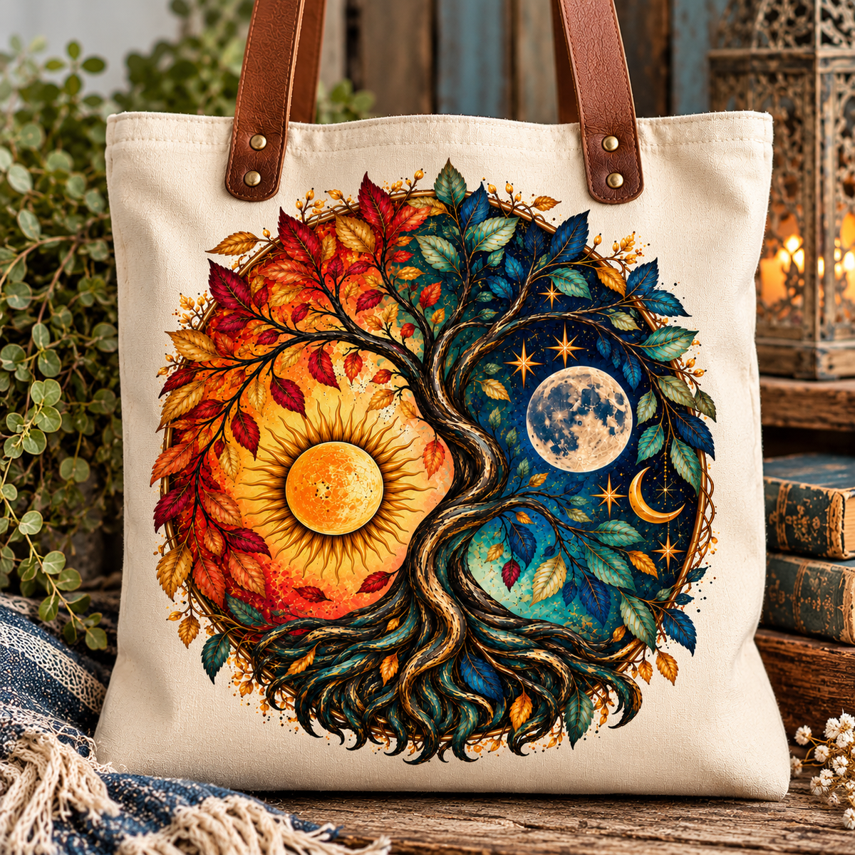 Celestial Roots – Sun & Moon Tree of Life Cotton Collector Panel | The Tattered Peacock