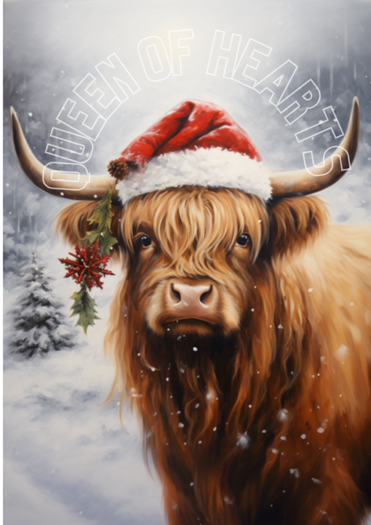 Queen of Hearts Rice Paper Prints - Christmas Highland Cow 2