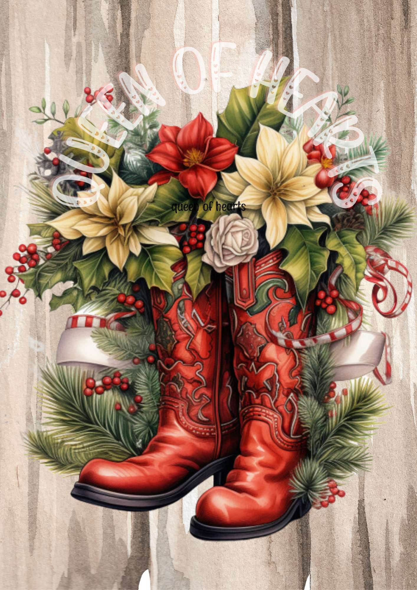 Queen of Hearts Rice Paper Prints - Christmas Boots