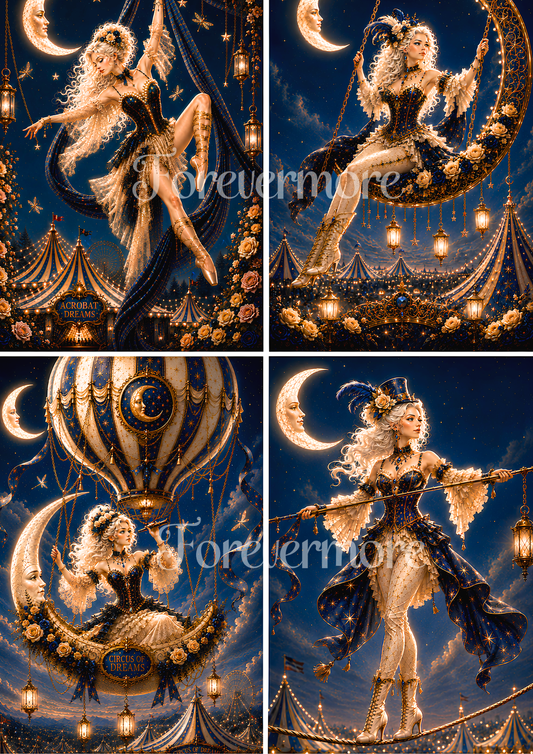 Collage of four images featuring a fairy-like character with decorative elements .
