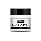 Clear varnish container with black lid on a white background