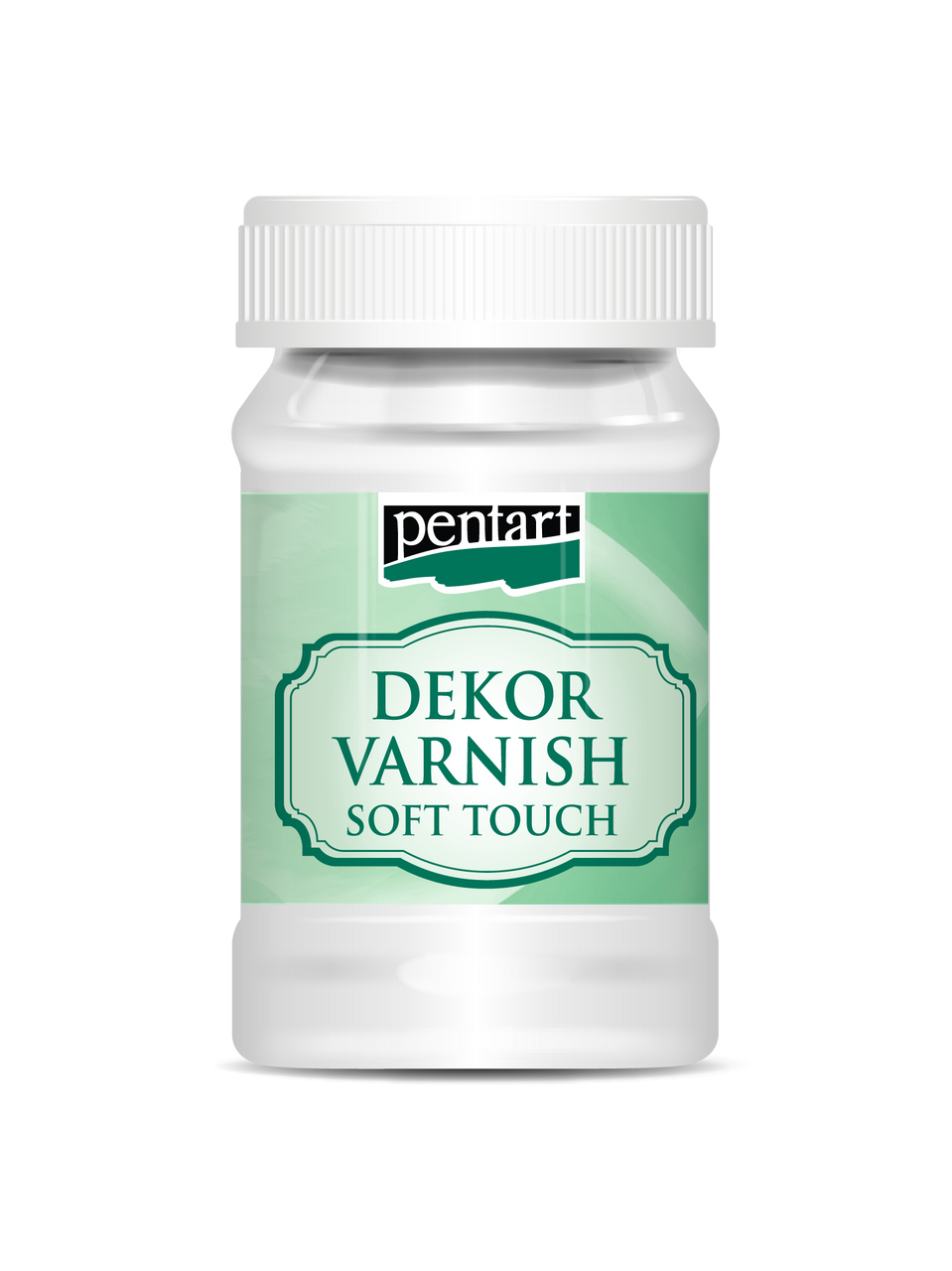 Jar of Pentart Dekor Varnish Soft Touch on a white background