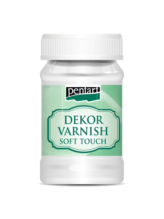 Jar of Pentart Dekor Varnish Soft Touch on a white background