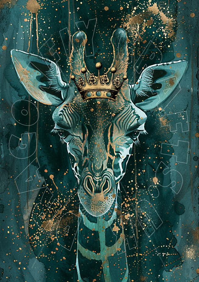 Artistic decoupage paper featuring a detailed and colorful illustration of a giraffe with mystical elements, such as a crown and geometric patterns in the background.