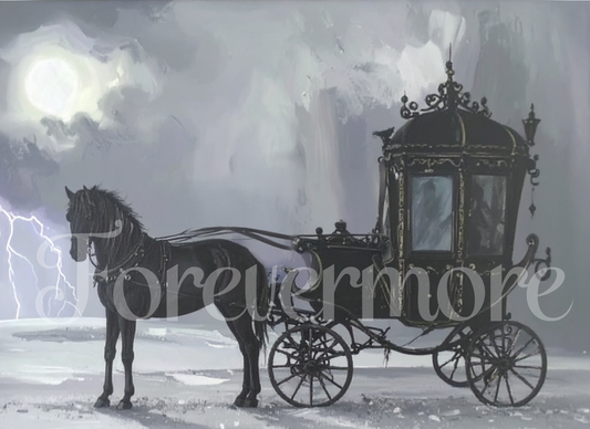 Silhouette of a horse-drawn carriage 