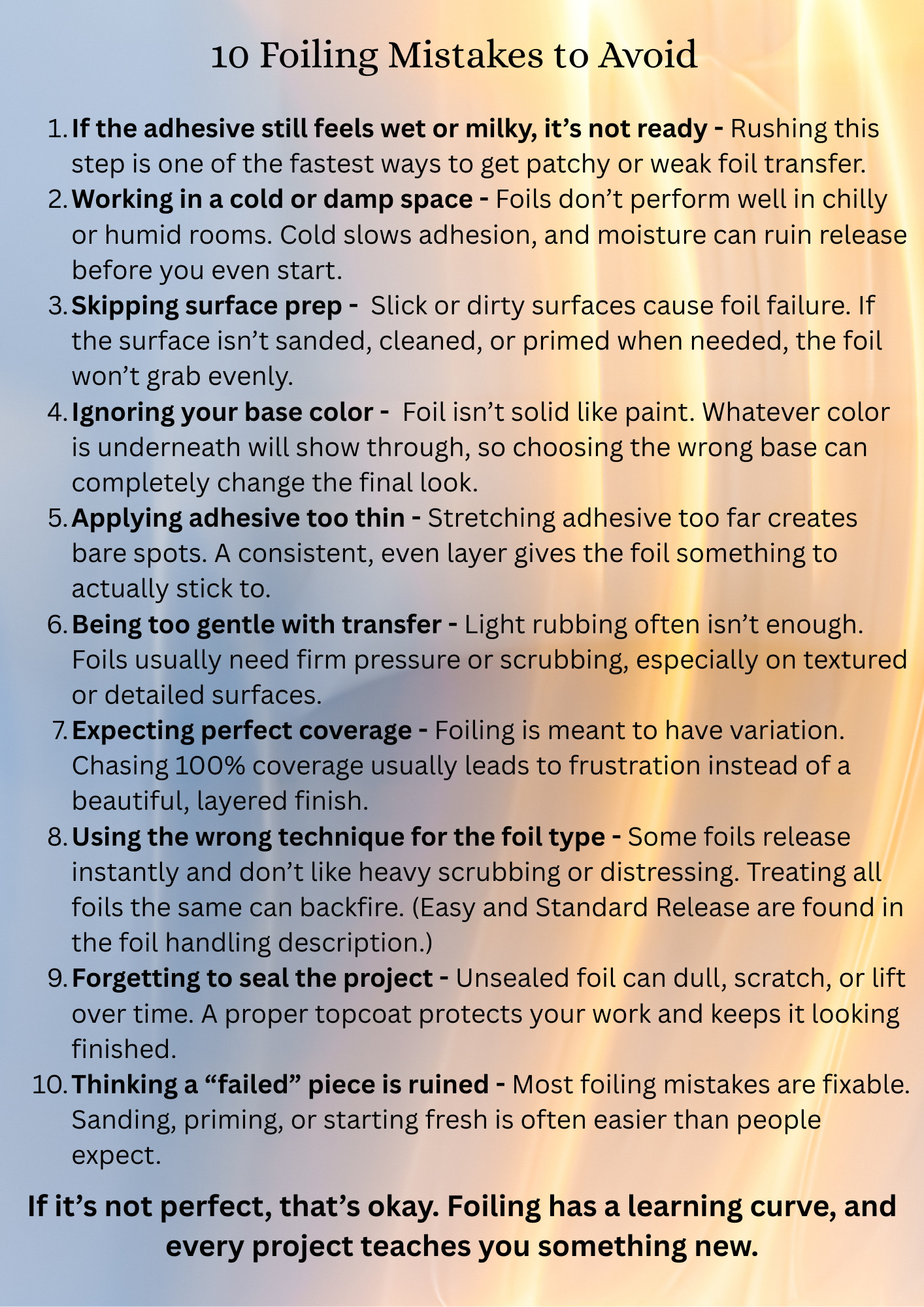 List of 10 foil mistakes to avoid with a blurred background