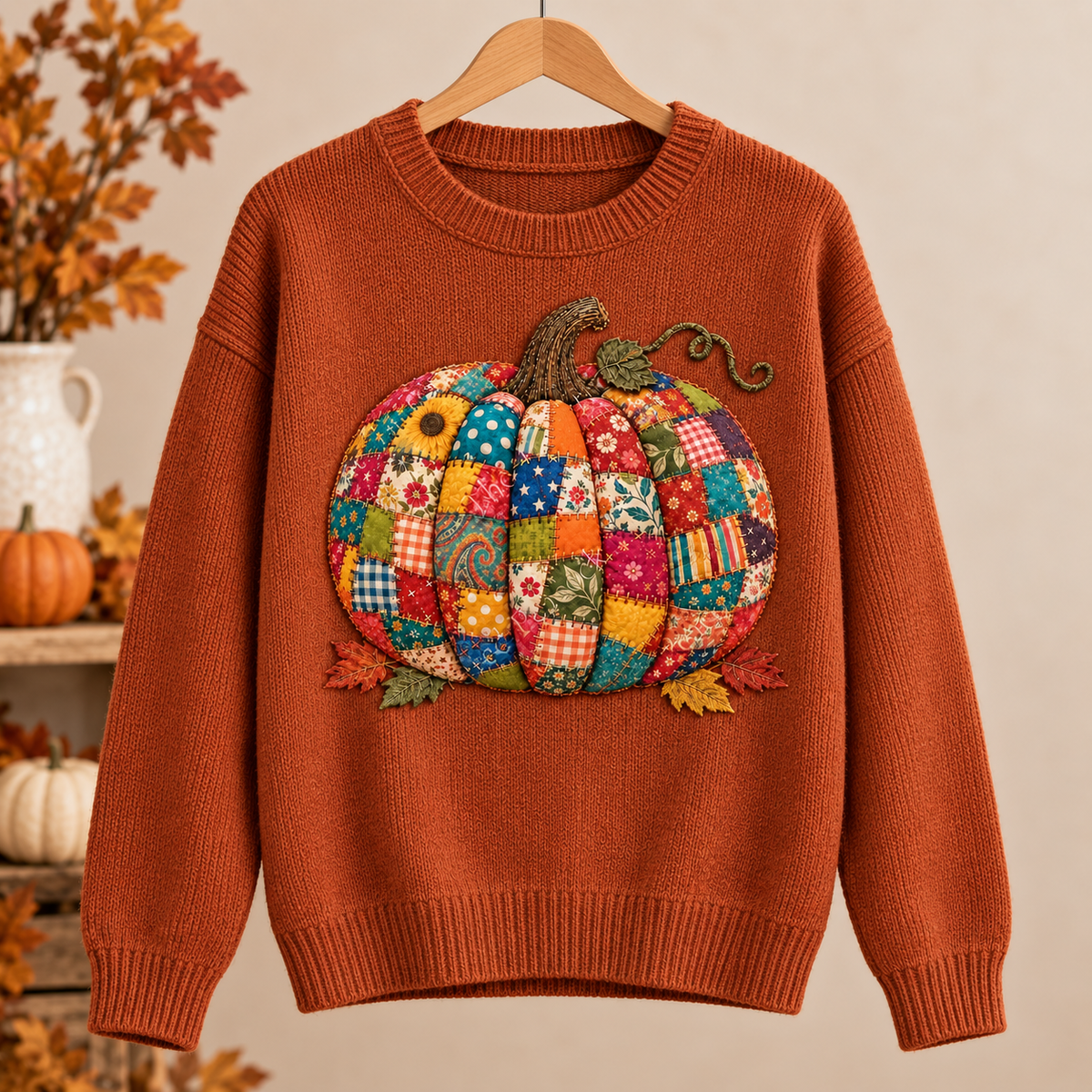 Colorful Patchwork Pumpkin Cotton Fabric Panel – Patchwork Harvest 001