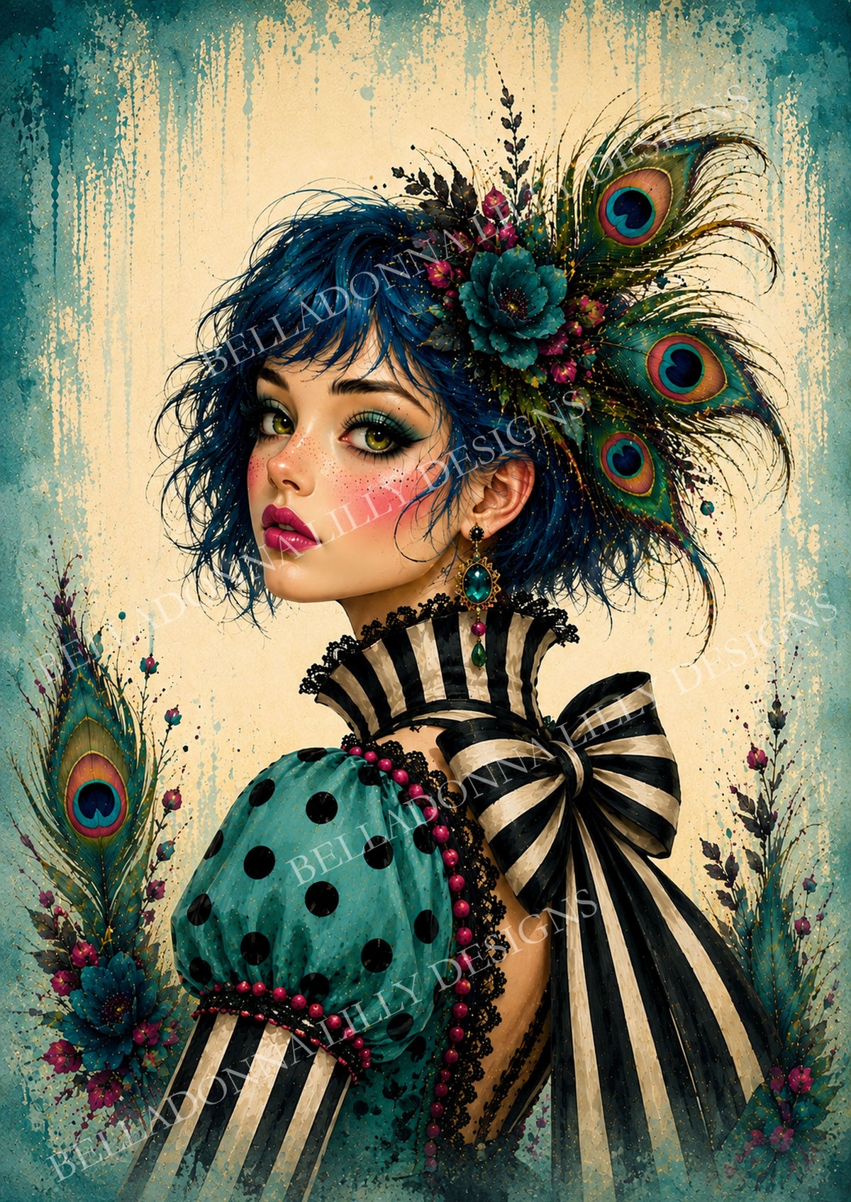 Miss Peacock – Whimsical Peacock Woman Decoupage Rice Paper