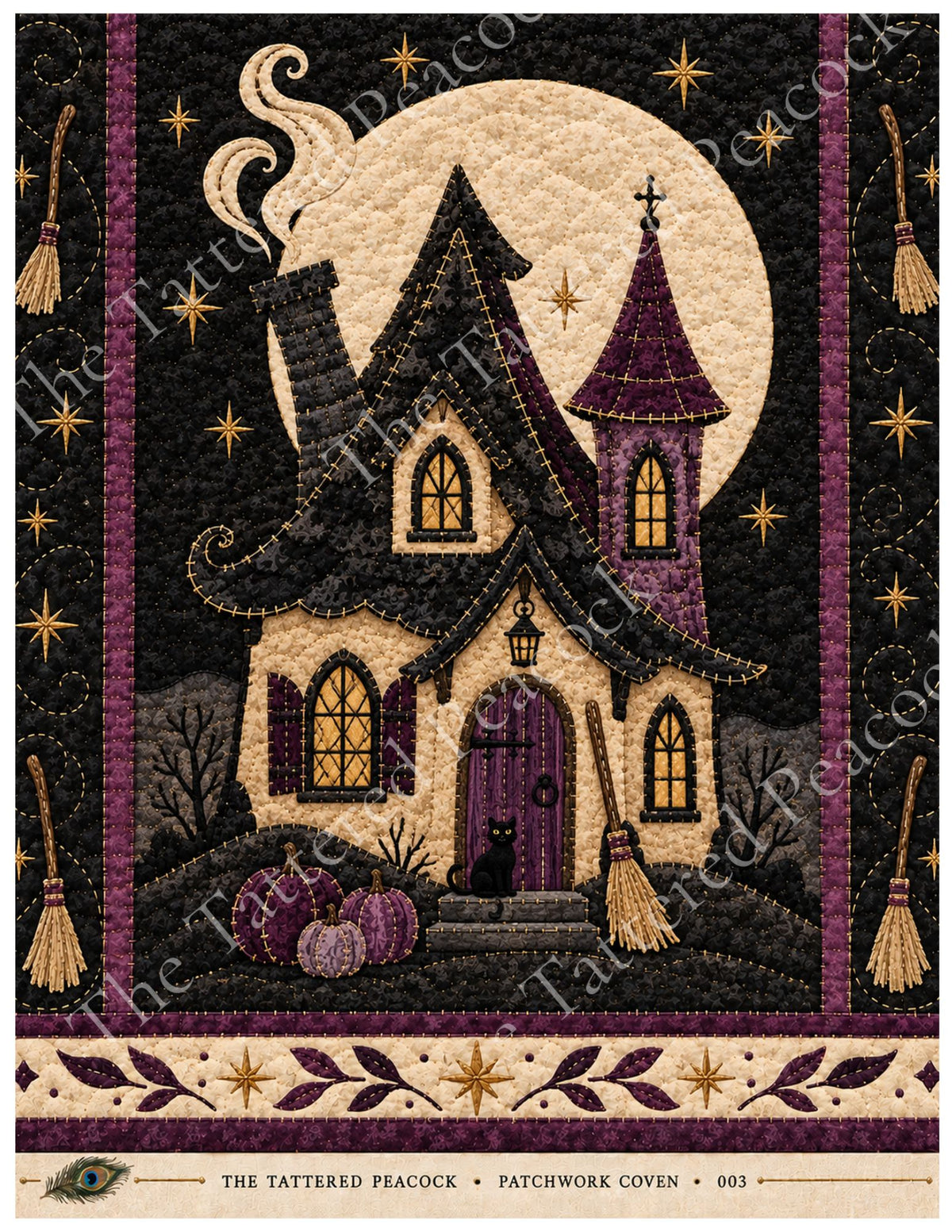 Midnight Cottage Cotton Collector Panel – Patchwork Coven 003