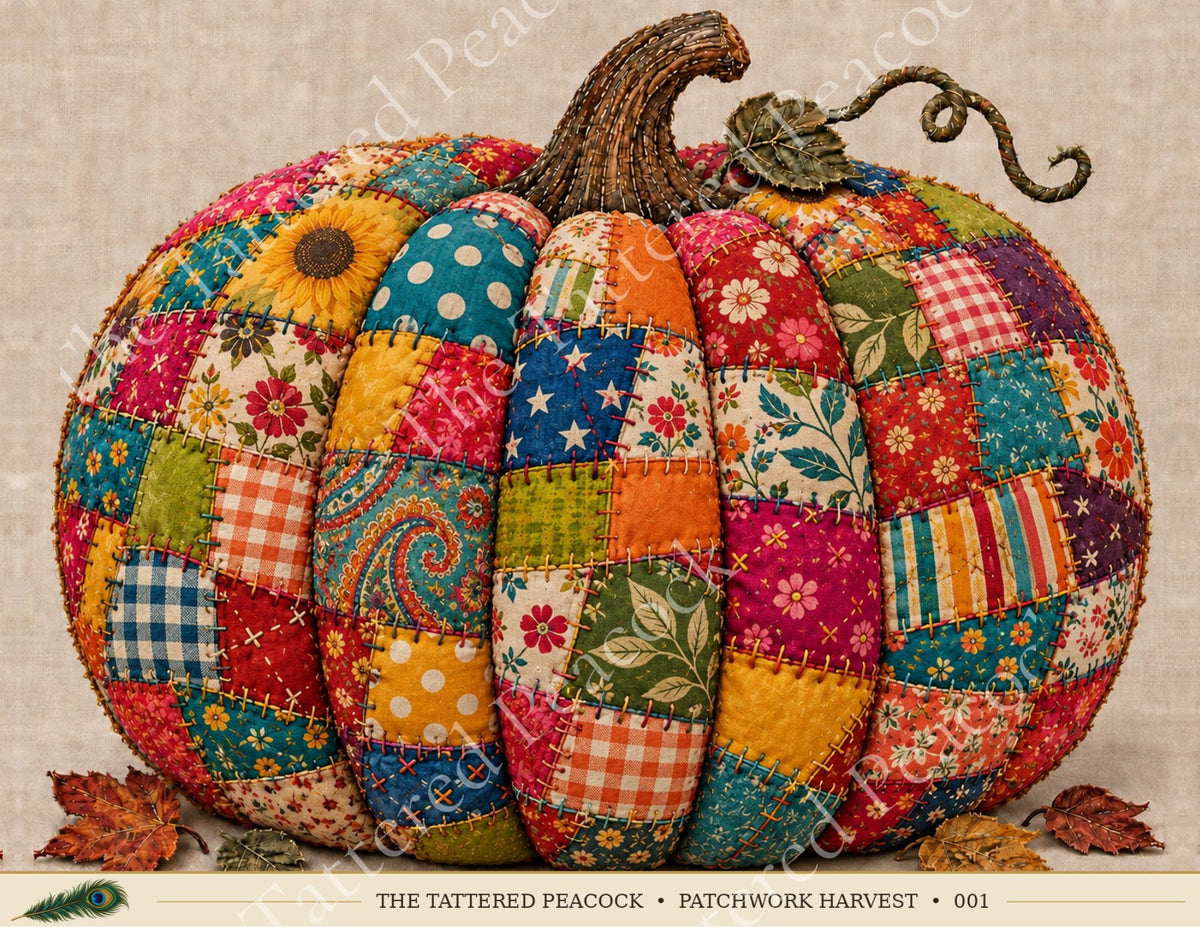 Colorful Patchwork Pumpkin Cotton Collector Panel – Patchwork Harvest 001