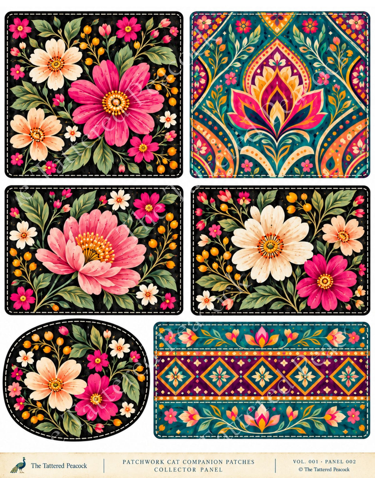 Patchwork Cat & Companion Patches Cotton Collector Panels | The Tattered Peacock