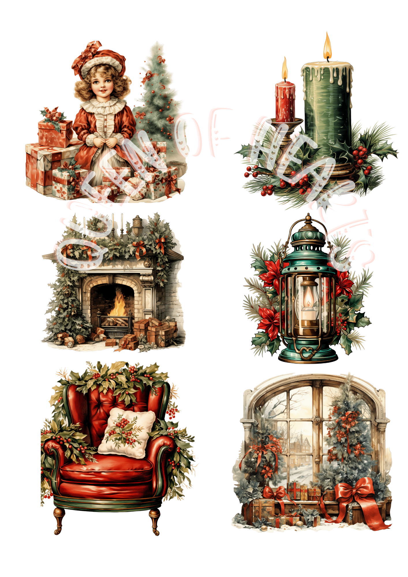 Queen of Hearts Rice Paper Prints - Retro Christmas Bundle Clipart