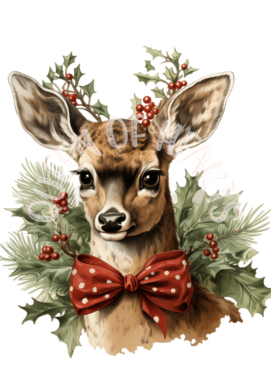 Queen of Hearts Rice Paper Prints - Retro Christmas Deer