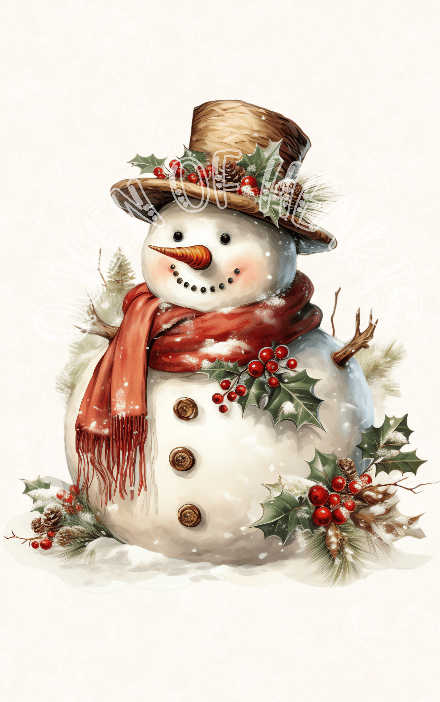 Queen of Hearts Rice Paper Prints - Retro Christmas Snowman