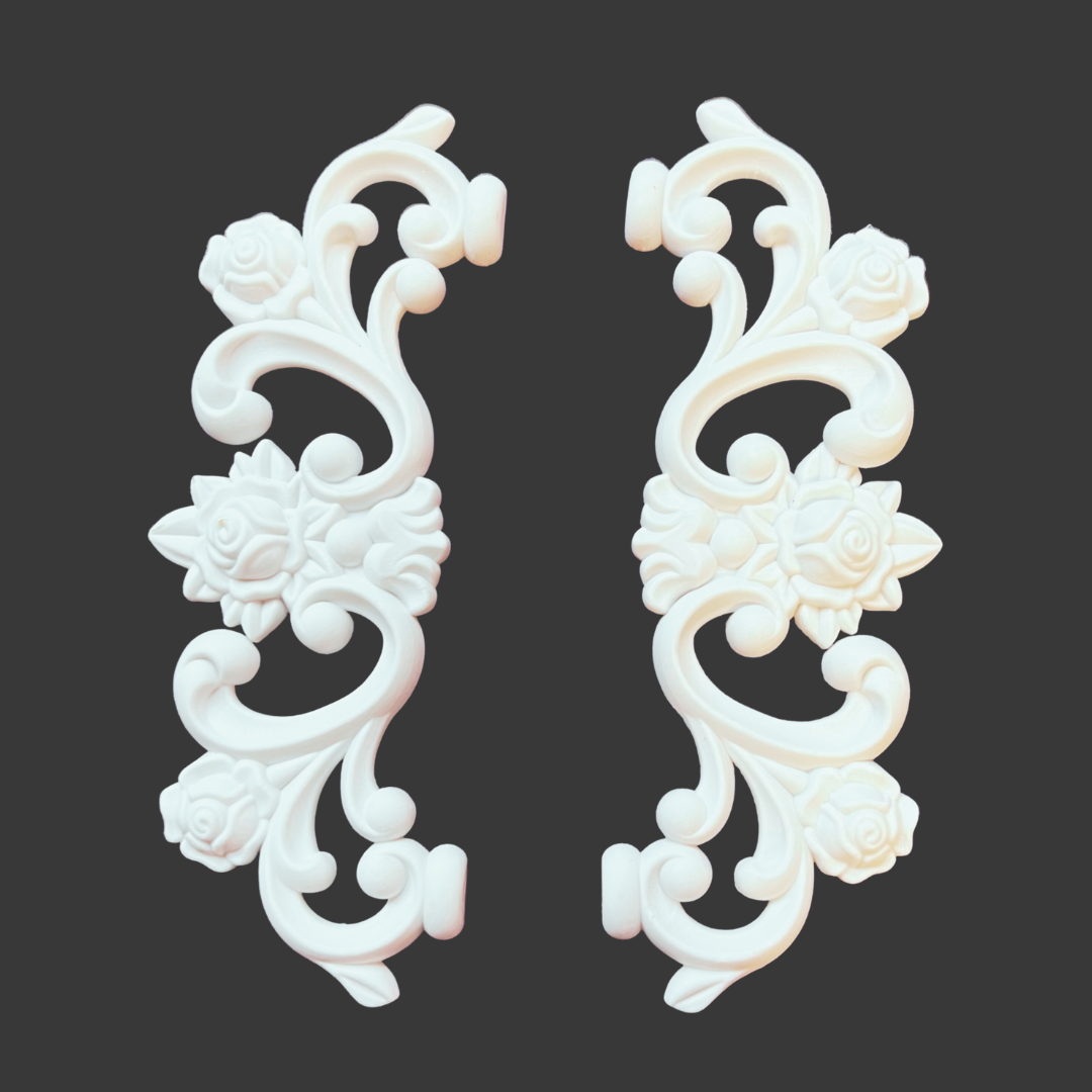 Vertical Rose Scroll Pediment Set