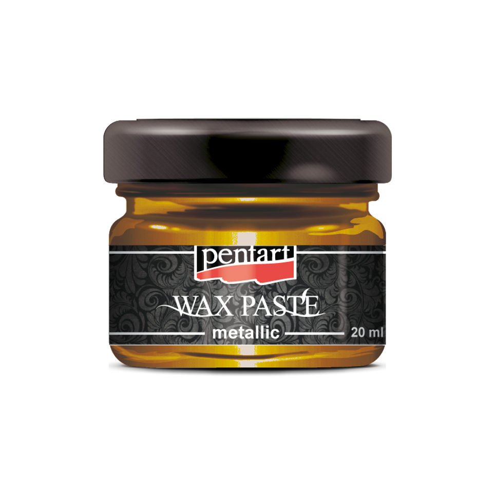A jar of Pentart wax paste with a metallic label, indicating the product is a 20 ml container.