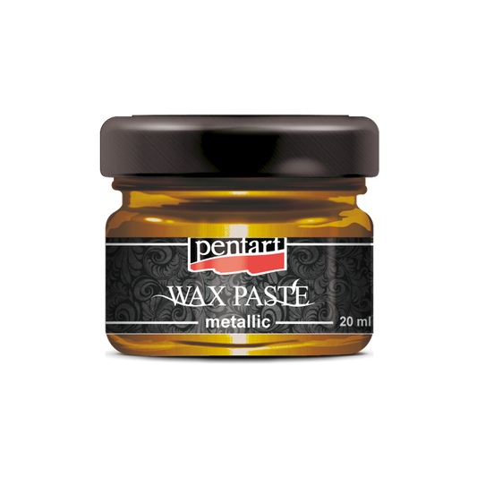A jar of Pentart wax paste with a metallic label, indicating the product is a 20 ml container.