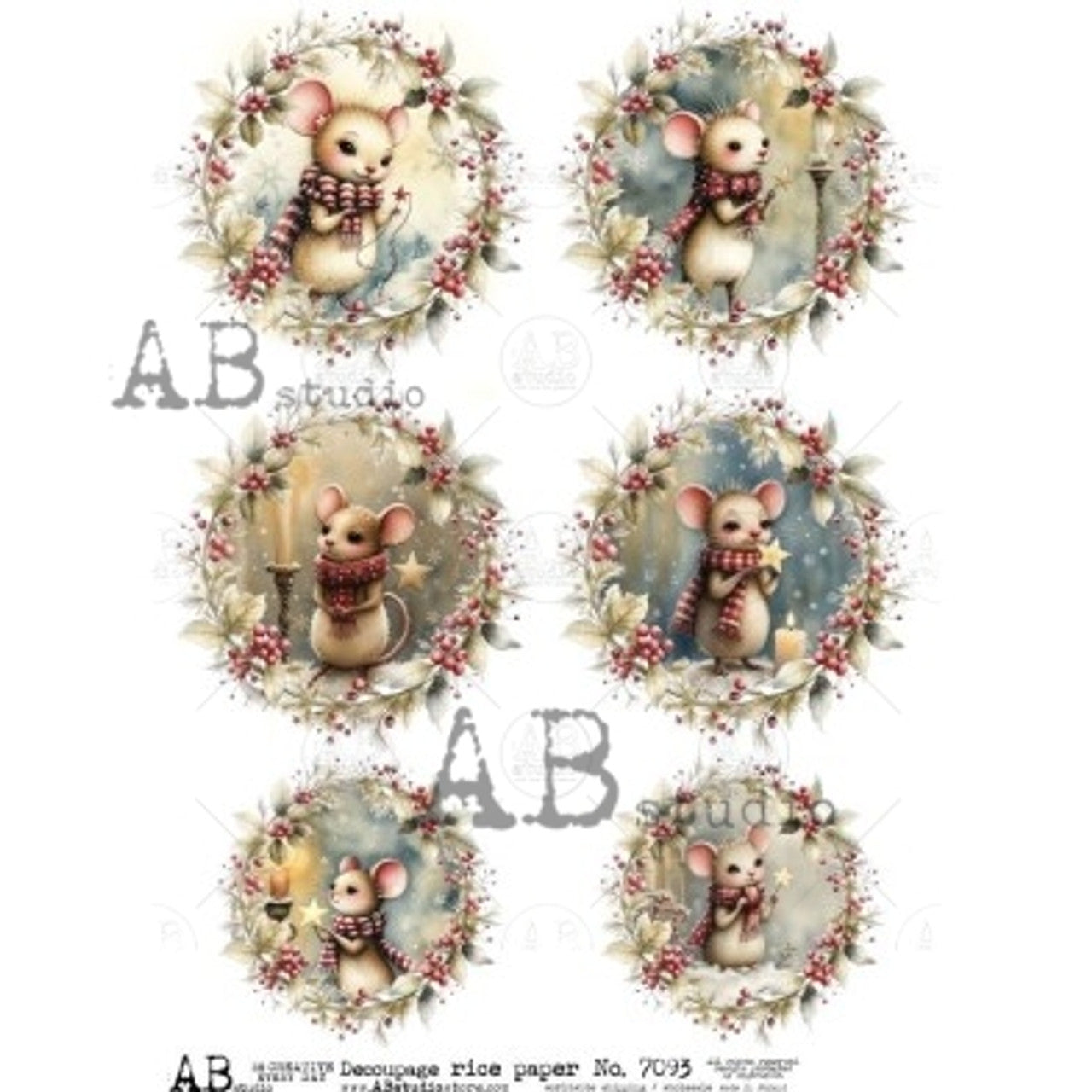 AB Studios -  Christmas Mice in Wreaths