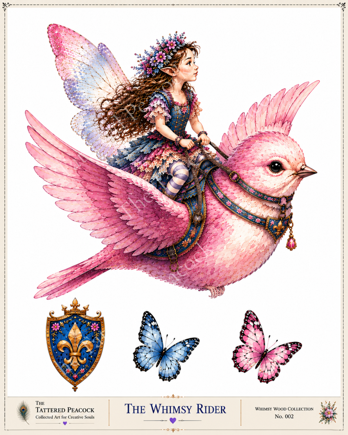 The Whimsy Rider Pink Songbird Fabric Panel